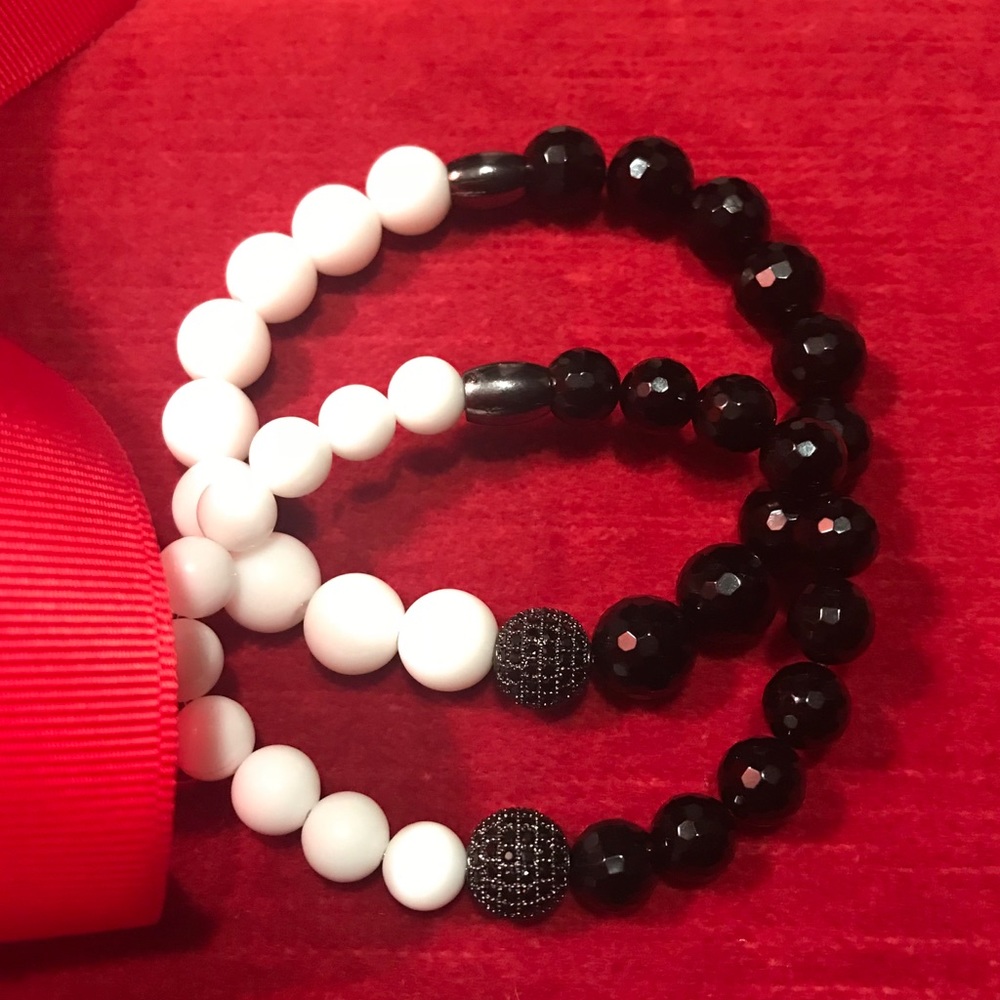 2 Onyx and white jade Couples Bracelets